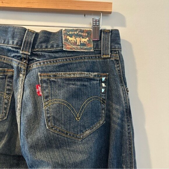 Levi’s 504 Slouch Straight Distressed Studded Floral Embroidered Jeans Sz 7 M - Picture 8 of 14